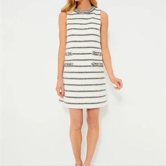 TUCKERNUCK Navy Stripe Tweed Sleeveless Jackie Dress NWT Size Medium - Picture 2 of 8